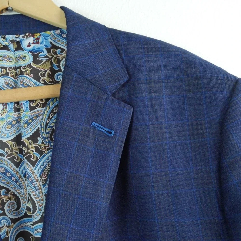 Balani Reda 1865 Milano Blue Plaid Wool Sport Coat Blazer 46L ? 49 x 32 Jacket